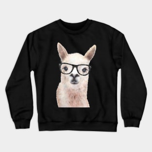 Hipster Llama Wearing Glasses Funny Drawing Crewneck Sweatshirt